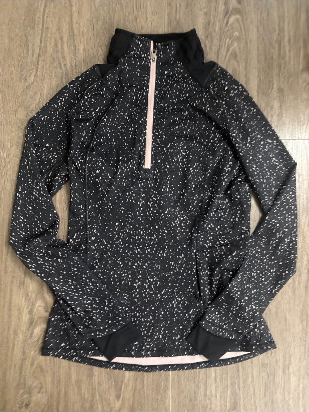 lululemon athletica Black Speckled Half-Zip Pullover with Pale Pink Zipper